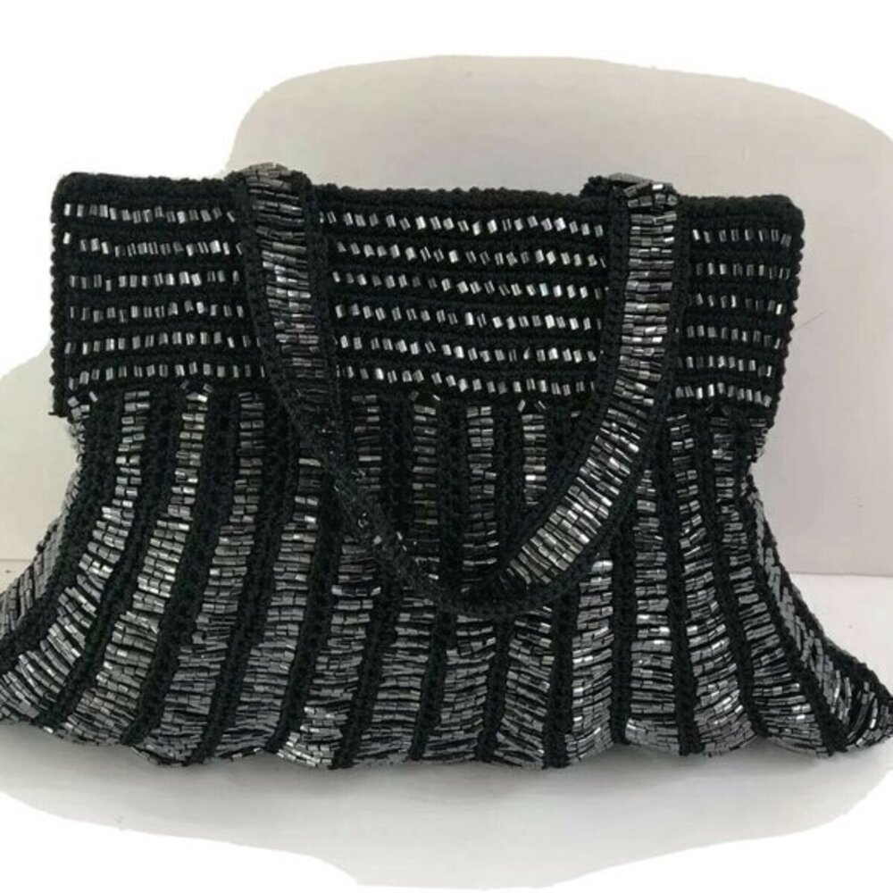 Designer Women Purse prom formal party Black Beaded Clutch Wristlet